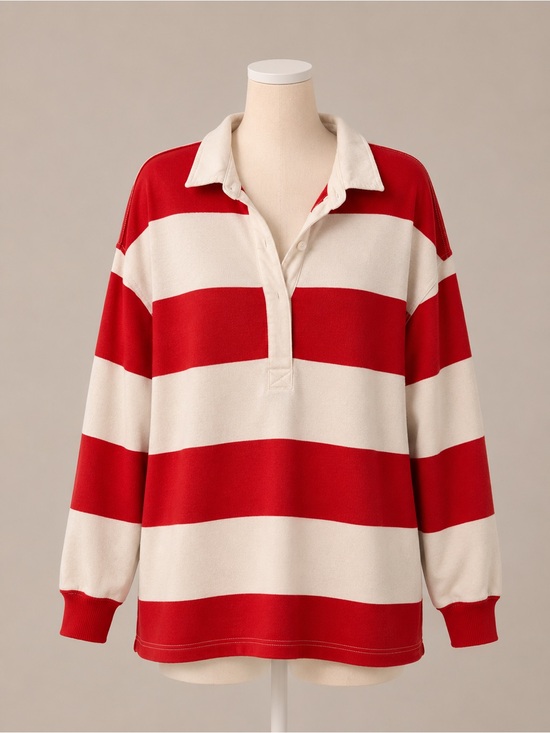 aerie Tops - Aerie Oversized Red & Cream Rugby Shirt XL Preppy Collared Pullover